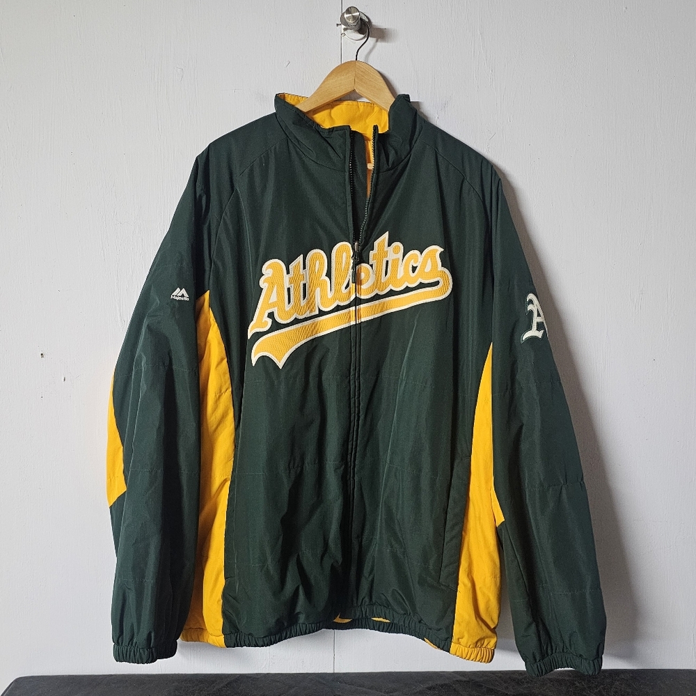 Majestic Athletics Oakland As Mens Fleece Lined Jacket 2XL Full Zip, Windbreaker